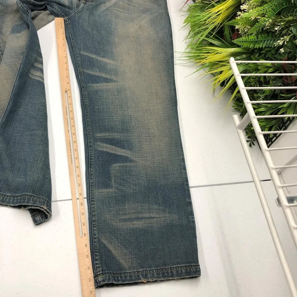 Ricco Tizio Rich Guy Jeans Mens 40x30 Blue Relaxed Straight Denim Distressed